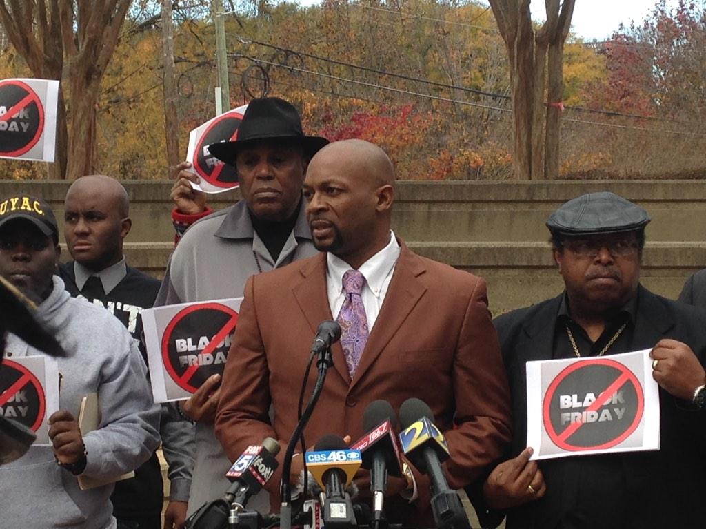 JAubryMedia's tweet photo. Clergy calling for a blackout on Black Friday to show solidarity. No justice, no profit. @cbs46 #fergusonfallout http://t.co/cy0WackYm0