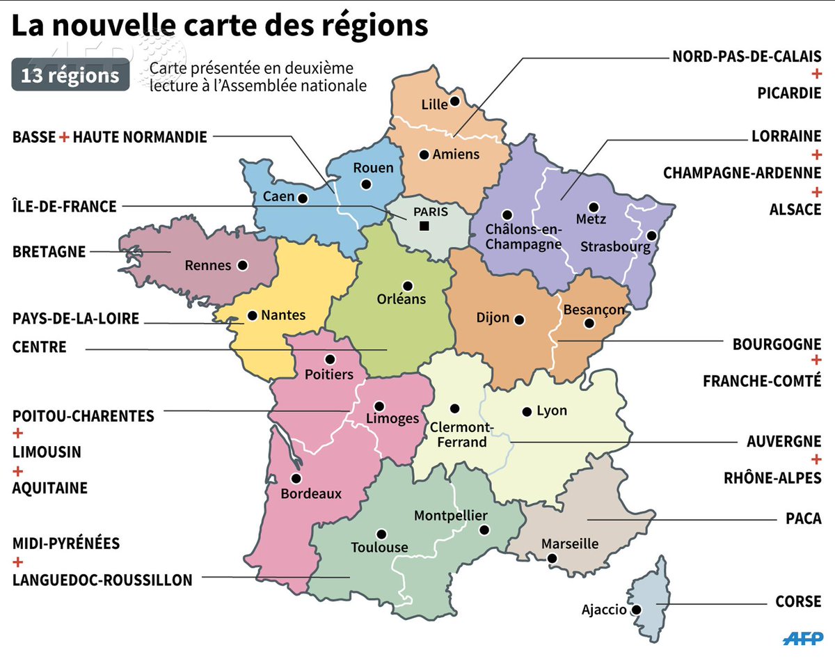 coco39100's tweet photo. #reformeterritoriale :

[INFOGRAPHIE] La nouvelle carte des régions #AFP http://t.co/qHXKj5JyBA"@afpfr