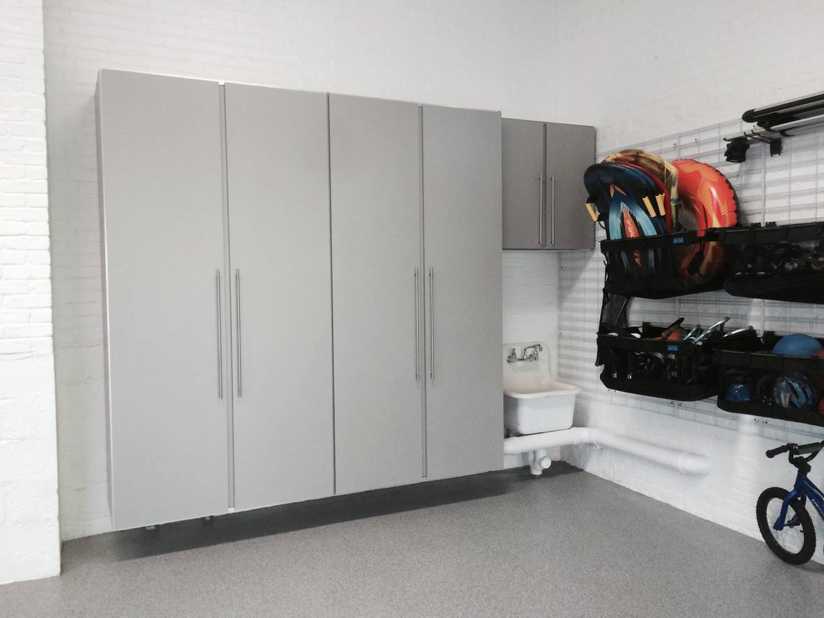 GarageandBeyond's tweet photo. Garage Makeover in #Rye #NY. #Custom storage #cabinets, gridwall storage units, and our #Gravel #epoxy chip flooring http://t.co/ZS81aKpBo3