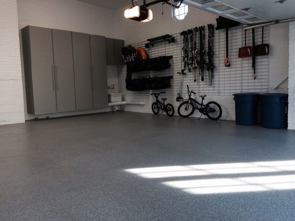 GarageandBeyond's tweet photo. Garage Makeover in #Rye #NY. #Custom storage #cabinets, gridwall storage units, and our #Gravel #epoxy chip flooring http://t.co/ZS81aKpBo3