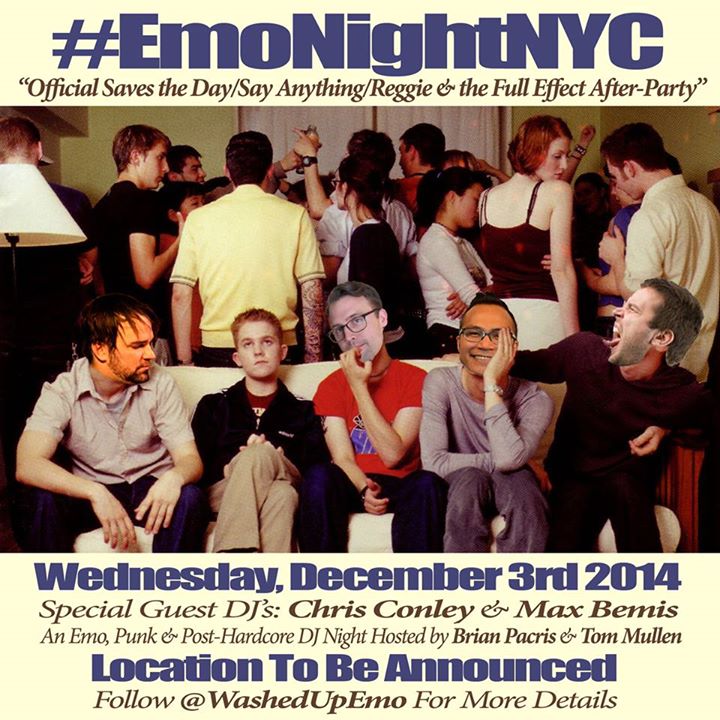 #EmoNightNYC December w/ special guest DJs @ChrisLaneConley &amp; <a href="/maxbemis/">Max Bemis</a>! Location TBA. RSVP: facebook.com/events/1624529…