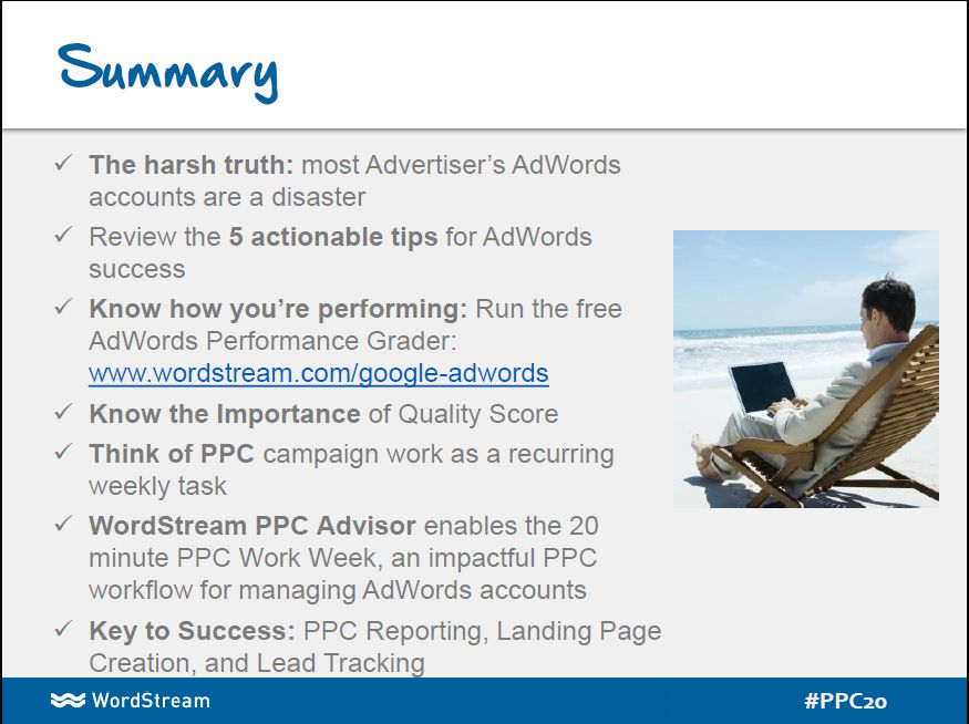 WordStream's tweet photo. Get your PPC act together! Summary of today's excellent webinar. #ppc20 http://t.co/wRlG0dablT