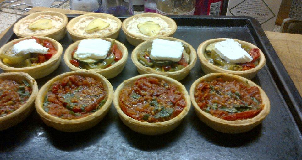 cravenkitchen's tweet photo. Roasted vegetable &amp; goats' cheese, salmon + lemon-soaked cucumber, and roasted tomato tarts - 1st course on Sat 22nd http://t.co/qNcI2hEiOI