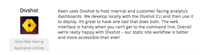 joshed_io's tweet photo. We’re #stackfriends! @divshot uses @keen_io uses @divshot. See for what on @stackshareio http://t.co/8QYghna6VE http://t.co/HZ0tqYGCka