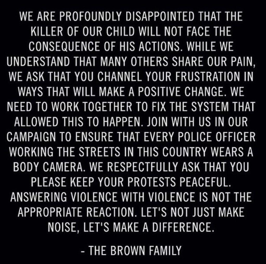 anagraceee's tweet image. Violence does not excuse violence. #PrayForFerguson
