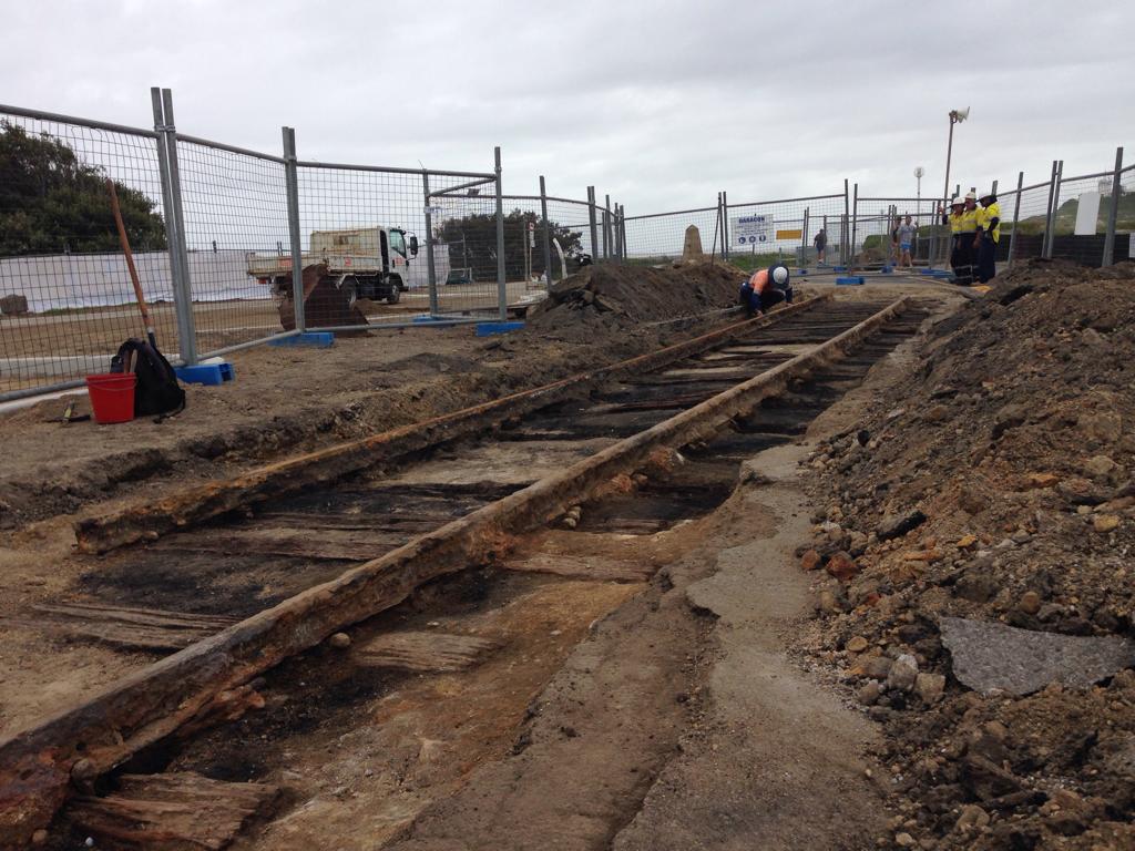nbnnews's tweet photo. A piece of Newcastle’s rail history has been uncovered during upgrade works at Nobbys Beach. http://t.co/qYFHKlrIPJ http://t.co/fPSCDK4aIU