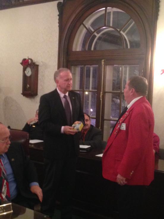 The Elks Lodge #18 present Mayor Margalis smoke detectors to continue Wickliffe's smoke detector program for the year