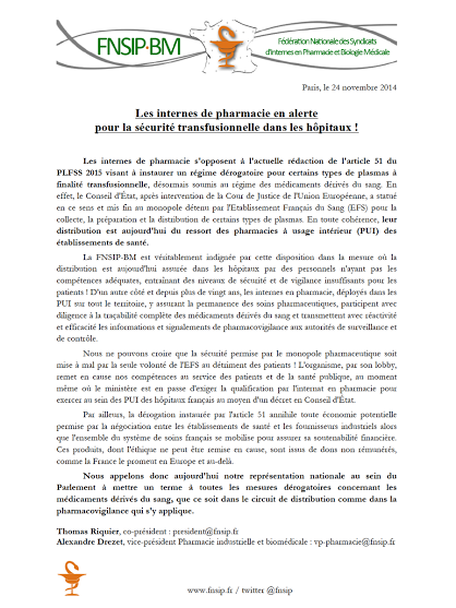 fnsip_bm's tweet photo. @MarisolTouraine cc @IsabelleAdenot @Ordre_Pharma @Pharma_ANEPF @leQPH_fr  #plfss2015 #art51 #plasmaSD http://t.co/hyikS0LNg9