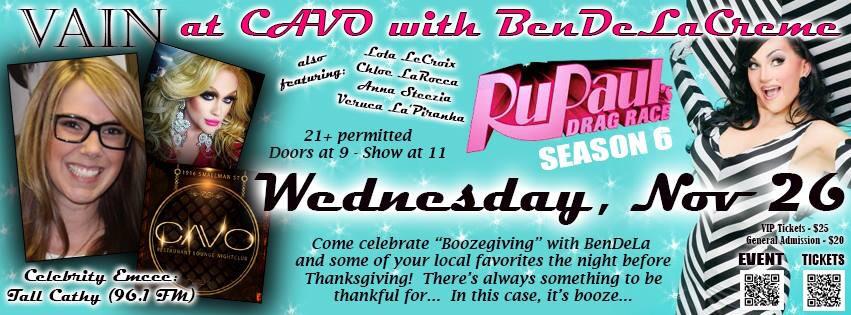 Tomorrow! It's <a href="/LolaLeCroix/">Lola LeCroix</a>'s VAIN at <a href="/CAVOpgh/">CAVO Pittsburgh</a> with <a href="/bendelacreme/">BenDeLaCreme</a> from RPDR &amp; <a href="/tallcathy/">Tall Cathy</a> from 96.1 KissFM! Come play!