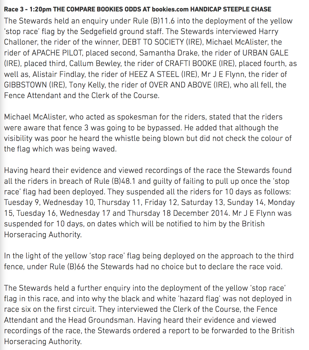 PollyRodgers's tweet image. Still super annoyed by today's fiasco at Sedgefield! #FlagProblems 
Here's the Stewards Report.