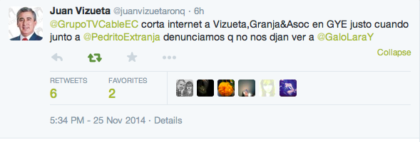 .@EPJas2 #Correa has just suspended internet from activist lawyers: <a href="/juanvizuetaronq/">Juan Vizueta</a> <a href="/PedritoExtranja/">Pedro Granja</a> 
<a href="/wikileaks/">WikiLeaks</a>