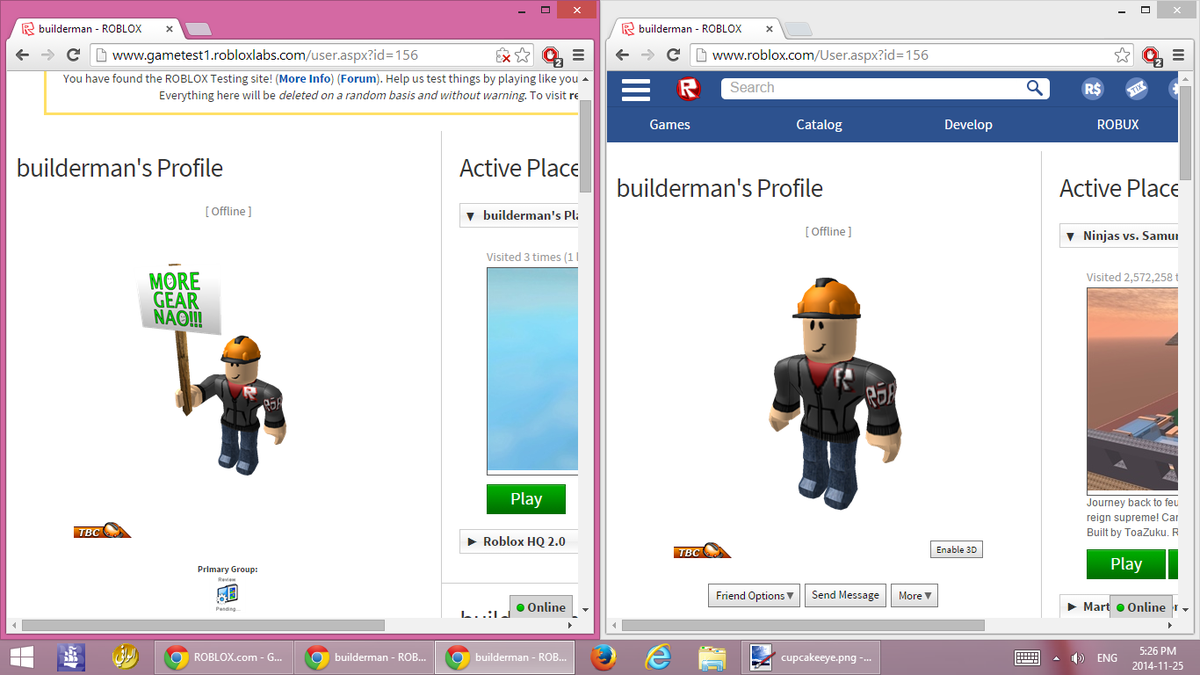 One in roblox site and other in Roblox Test site. 