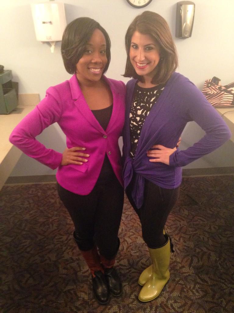 StacyJacobsonTV's tweet photo. Purple, black and boots kind of day #twincoverage @valenciawicker http://t.co/kmATtFaigo