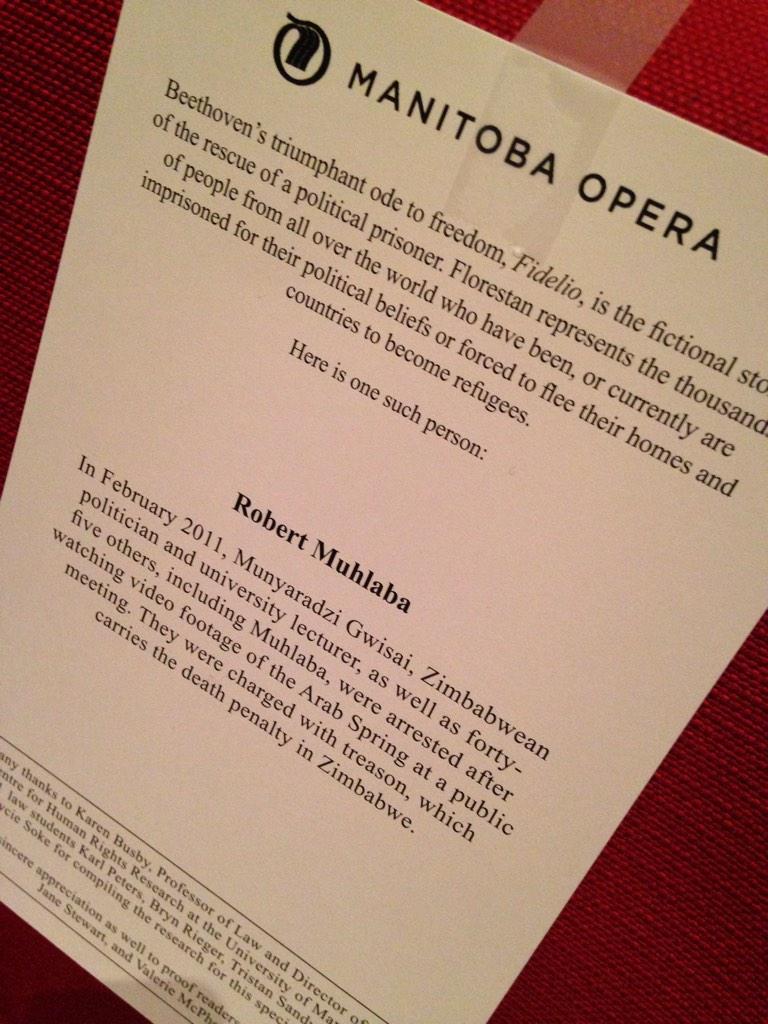 christinaloewen's tweet image. My seat. "Tyranny and oppression are not confined to one point in history" @LarryDesrochers, #manitobaopera #Fidelio