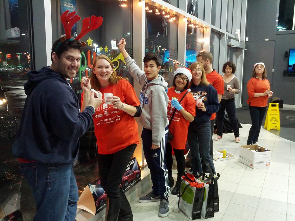 Team <a href="/richmondreview/">Richmond Review</a> creating a 2014 holiday window for #WofHope <a href="/signaturemazda/">Signature Mazda</a> <a href="/RichmondAutoBC/">Richmond Auto Mall</a>. Happy Holidays!