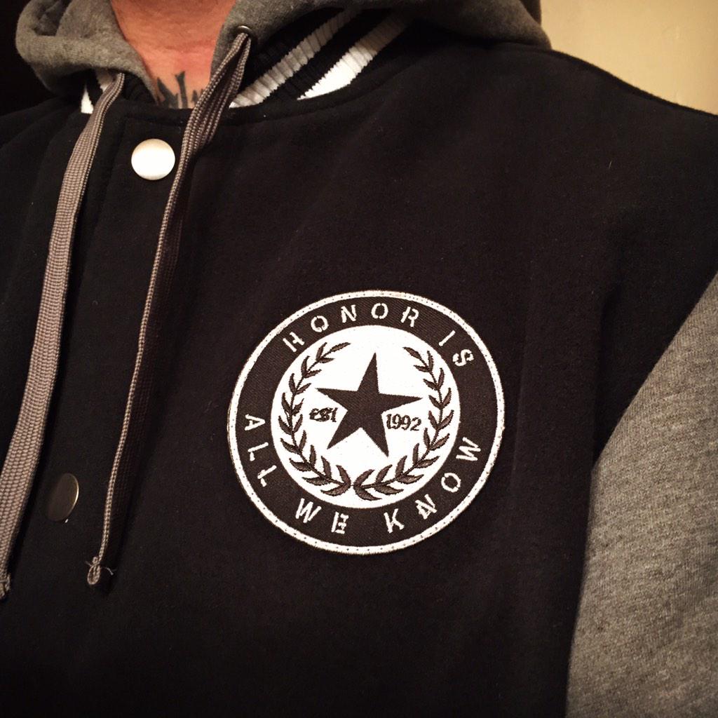 801PUNX's tweet photo. New @RANCID "Honor Is All We Know" blk/grey hooded letterman style jackets are SICK! Get yours http://t.co/HT16ks5L81 http://t.co/NpmldMNDED