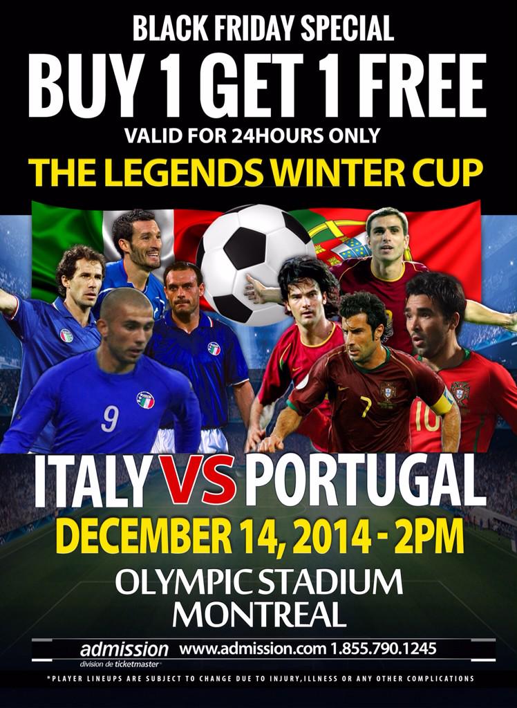 worldclasslive's tweet image. ITALY v PORTUGAL Legend! Black Friday Special! Buy 1 Get 1 FREE!! Valid Thursday @ midnight for 24 hrs! @TonyMarinaro