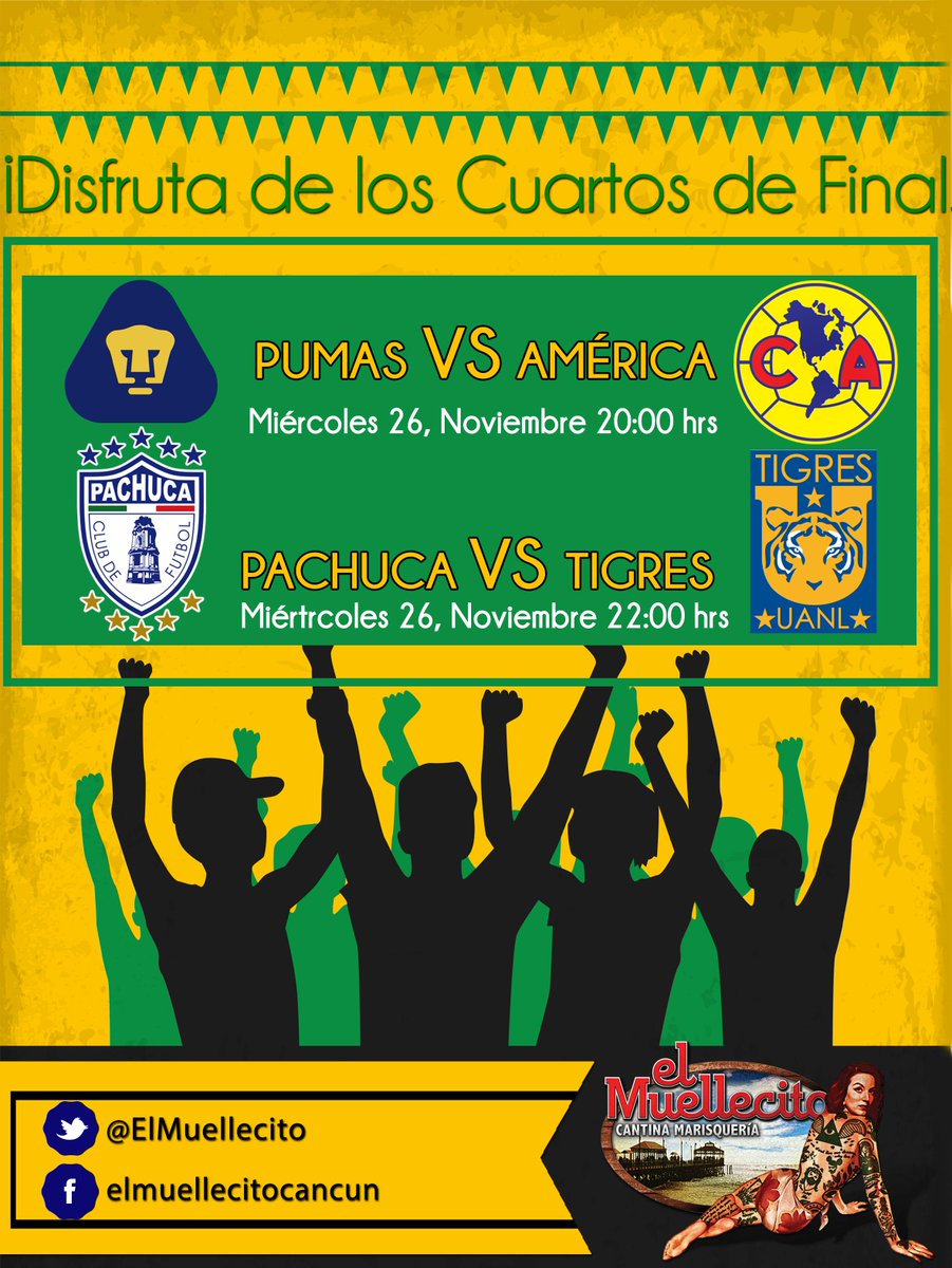 ElMuellecito's tweet photo. Que inicie la quiniela ¿Qué apostamos la cabellera? 

¡Todos invitados a El Muellecito estos Cuartos de Final! http://t.co/VVEtwKeuT0