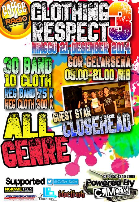 <a href="/Coffee_Radio/">CoffeeRadio</a> Present: #ClothingRespect3  Gor Gelarsena, Minggu 21/12/2014. Buruan Daftar ya @THpoppunk_ <a href="/KressMayor/">KRESS MAYOR</a>
