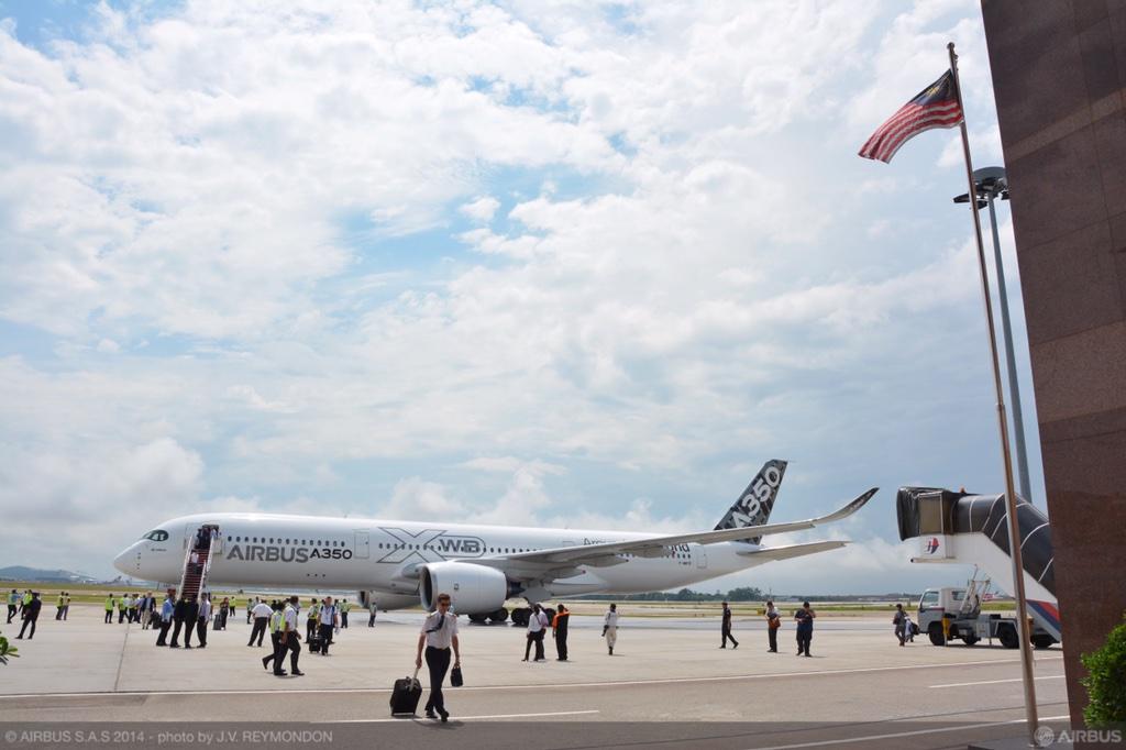 Airbus's tweet photo. Welcome to #Malaysia! 
Our #A350 XWB has landed for the first time ever in #KualaLumpur | #a350xwbtour http://t.co/yzMAcStVR7