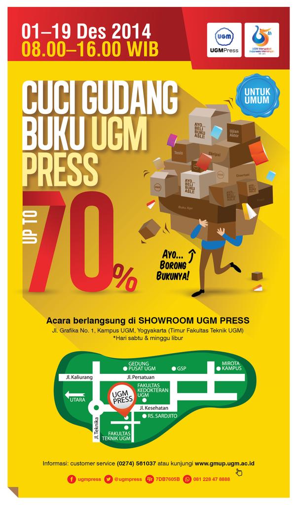 #EventYK <a href="/ugmpress/">UGM Press</a>: 01-19/12/14 | 8.00-16.00 | CUCI GUDANG BUKU | Diskon up to 70% | Showroom UGM Press|Untk Umum