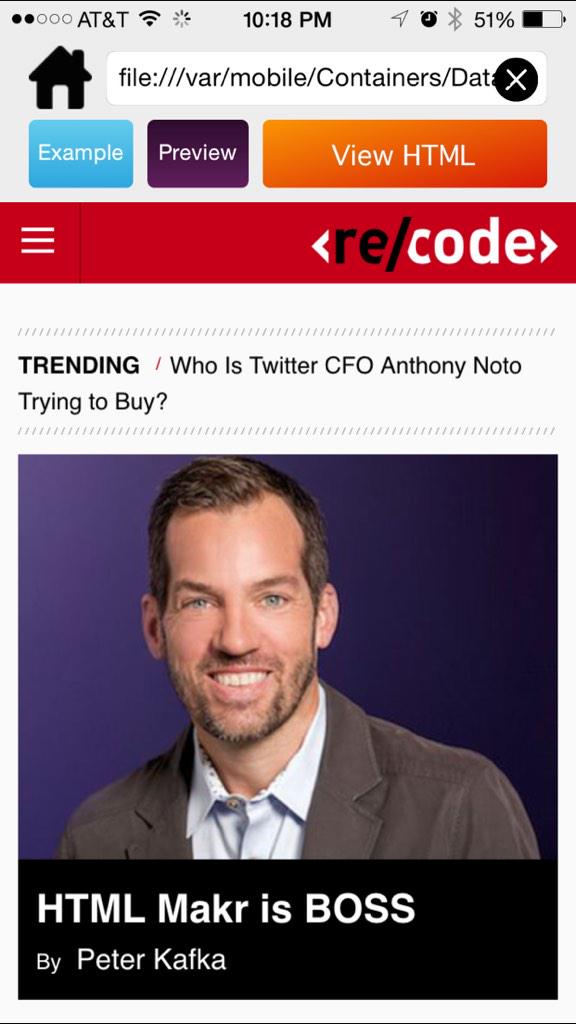 HTMLMakr's tweet image. 30 second hacks with @HTMLMakr apps @Recode @pkafka by @AlexKFine
