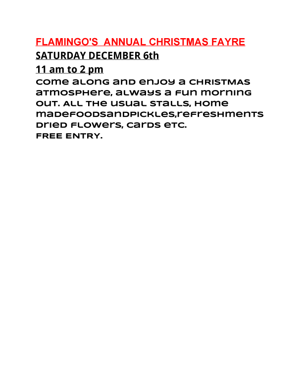 AlcossebreInfo's tweet photo. Don't forget the Flamingo Christmas Fayre
December 6th http://t.co/MoyBLzeRv2