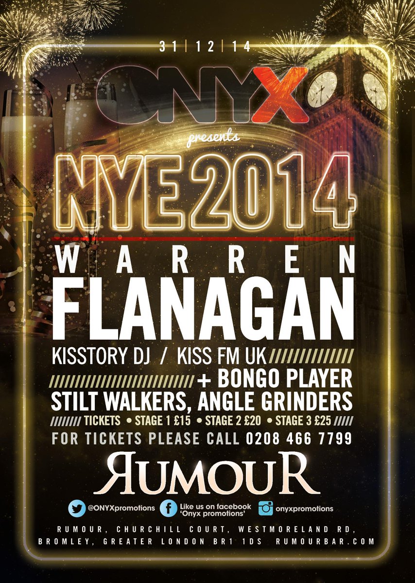 OnyxPromotions's tweet image. we are so happy to announce that we will be @rumourbar in Bromley on #NYE w/ @warrenflanagan from #Kisstory #Kiss100