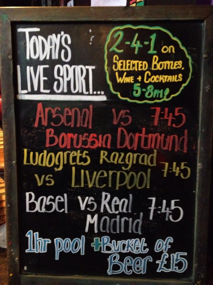 #Arsenal #Liverpool &amp; #RealMadrid all in #ChampionsLeague action tonight. offers on #beer all day, so don't miss out!