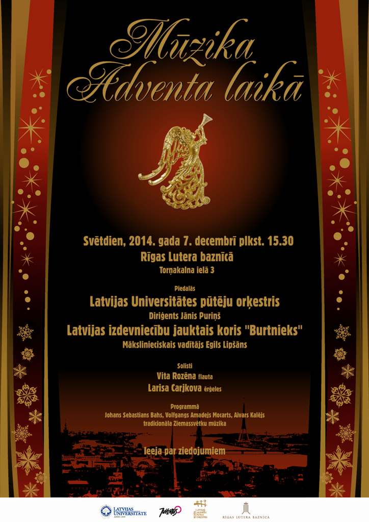Pirmajai Adventei veltīts koncerts 7. decembrī plkst. 15.30 Rīgas Lutera baznīcā.