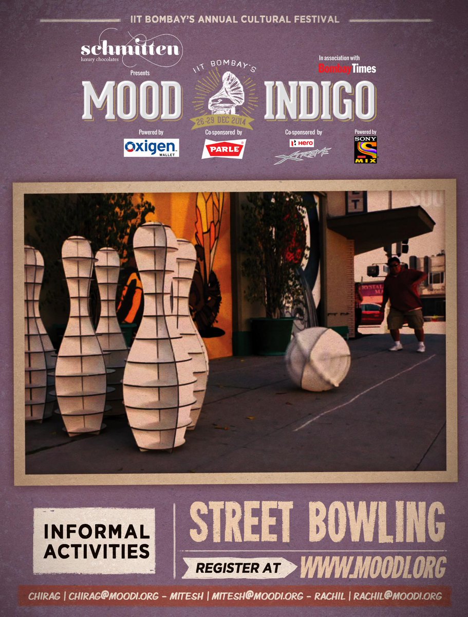 iitb_moodi's tweet photo. Mood Indigo, IIT Bombay invites you to try both hands at the #LargerThanLife #Street #Bowling this year. #MI2k14 http://t.co/vVACJUNHvW
