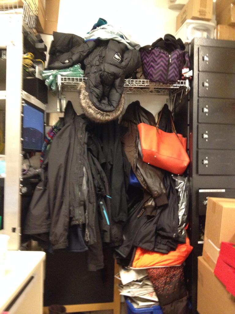 marlahillman's tweet photo. Winter in ND..not enough coat space.  #tobeapartner http://t.co/U3rlDmnmGr