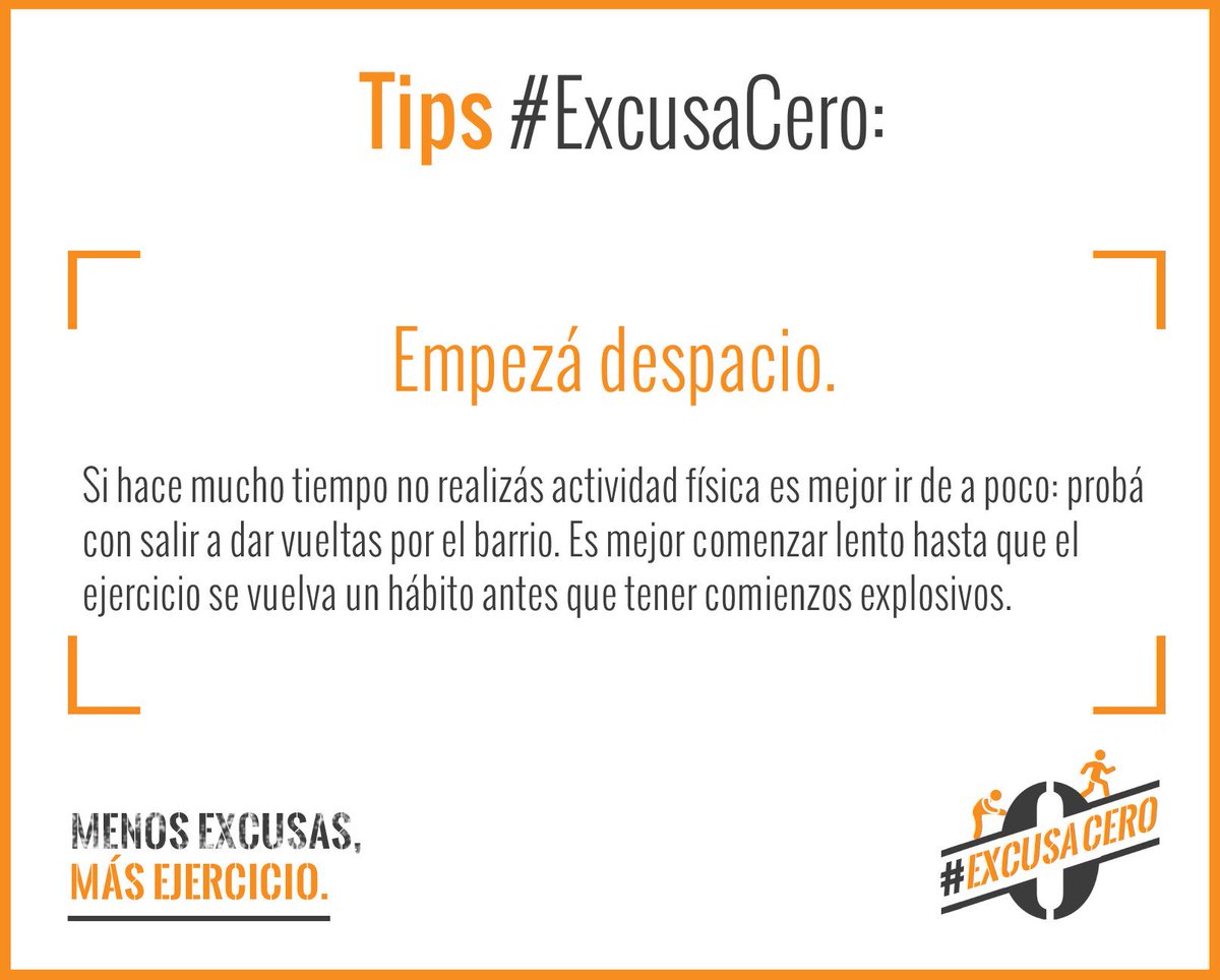 ExcusaCero's tweet photo. Hoy te proponemos un nuevo tip para que arranques con el ejercicio. ¡Sumate a #ExcusaCero y ponelo en práctica! http://t.co/fMzweoxbnL