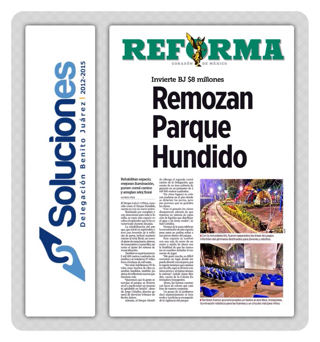 JorgeRoHe's tweet photo. . @REFORMACOM "Remozan #ParqueHundido" http://t.co/EciApqpSG8 #ParqueModeloBJ #SolucionesBJ http://t.co/gr7s0tJlPa
