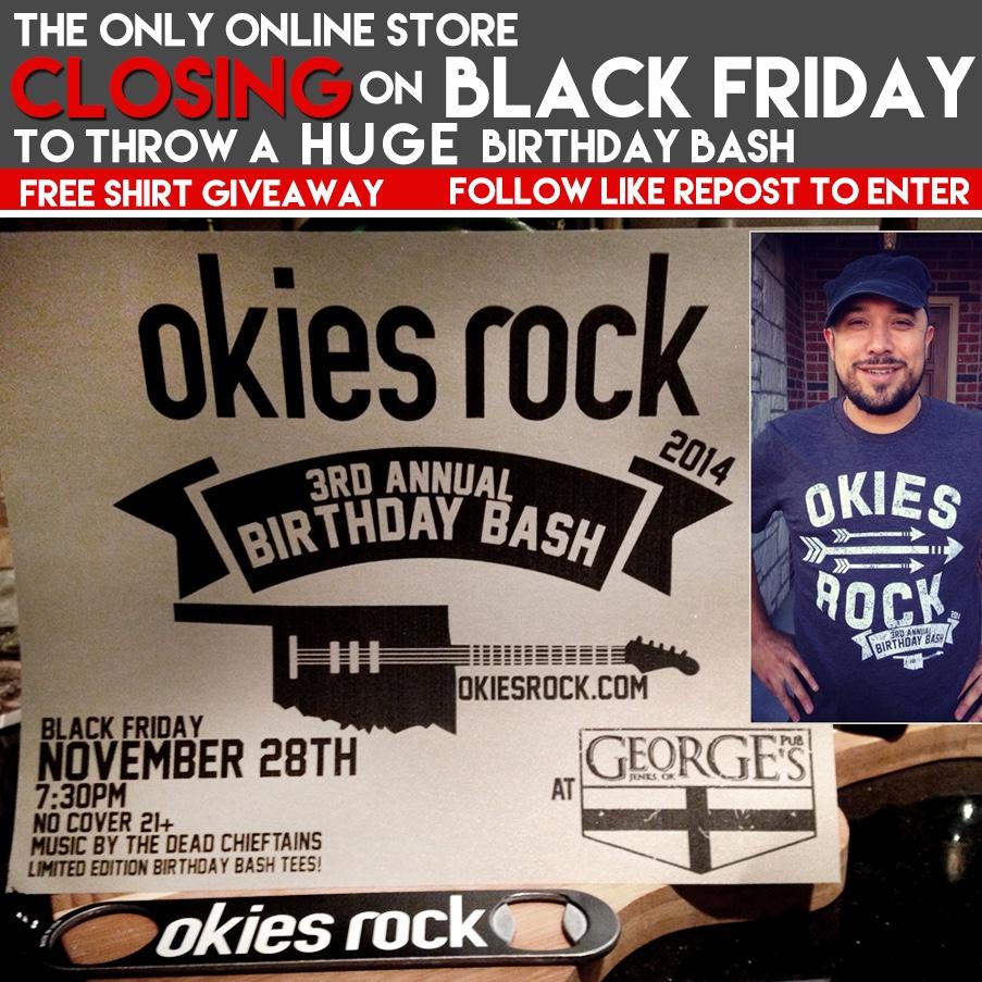 OkiesRock's tweet photo. Our 3rd Annual Black Friday Birthday Bash! Nov. 28 at Georges Pub in Jenks! #OkiesRock http://t.co/4WEvrg1yQ1