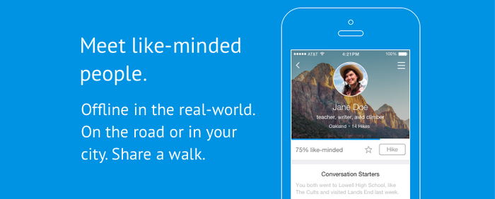 PSFK's tweet photo. Hikewith.me encourages like-minded strangers to connect offline and go on walks
http://t.co/NWdM5fOBHi http://t.co/7pOjpqEoQB
