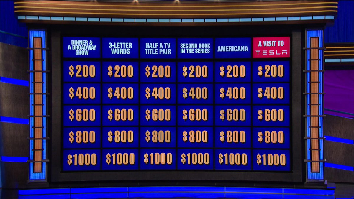 Tesla's tweet photo. Tonight, the Tesla Factory will feature on #Jeopardy http://t.co/TuDy2LWKlH