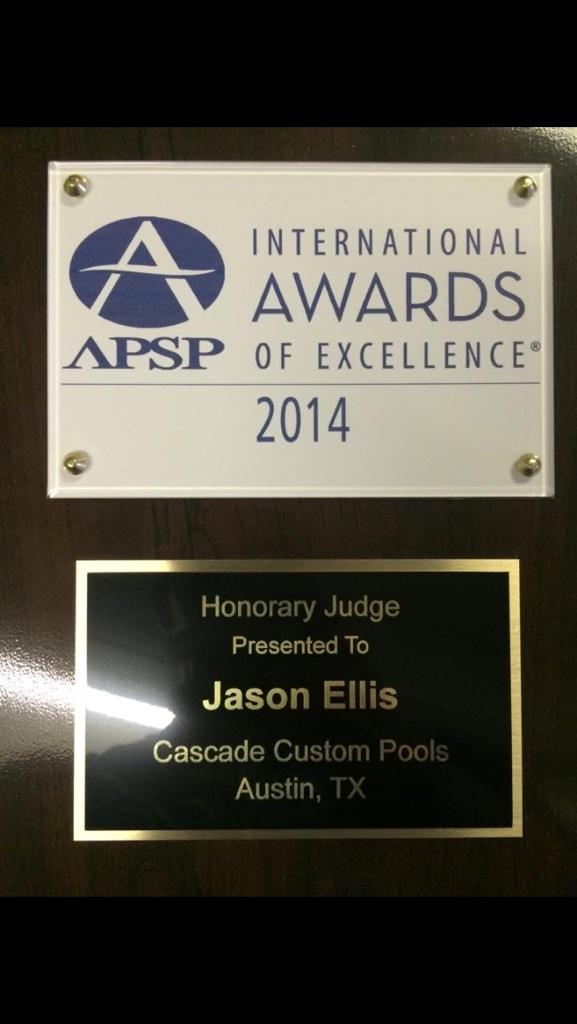 CascadePoolsTX's tweet image. Congrats @JasonEllis2429 for being selected as an official judge for the @TheAPSP awards! #APSP
