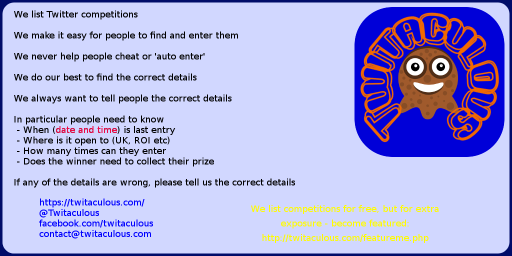 Twitaculous Competition Listings Website tweet media