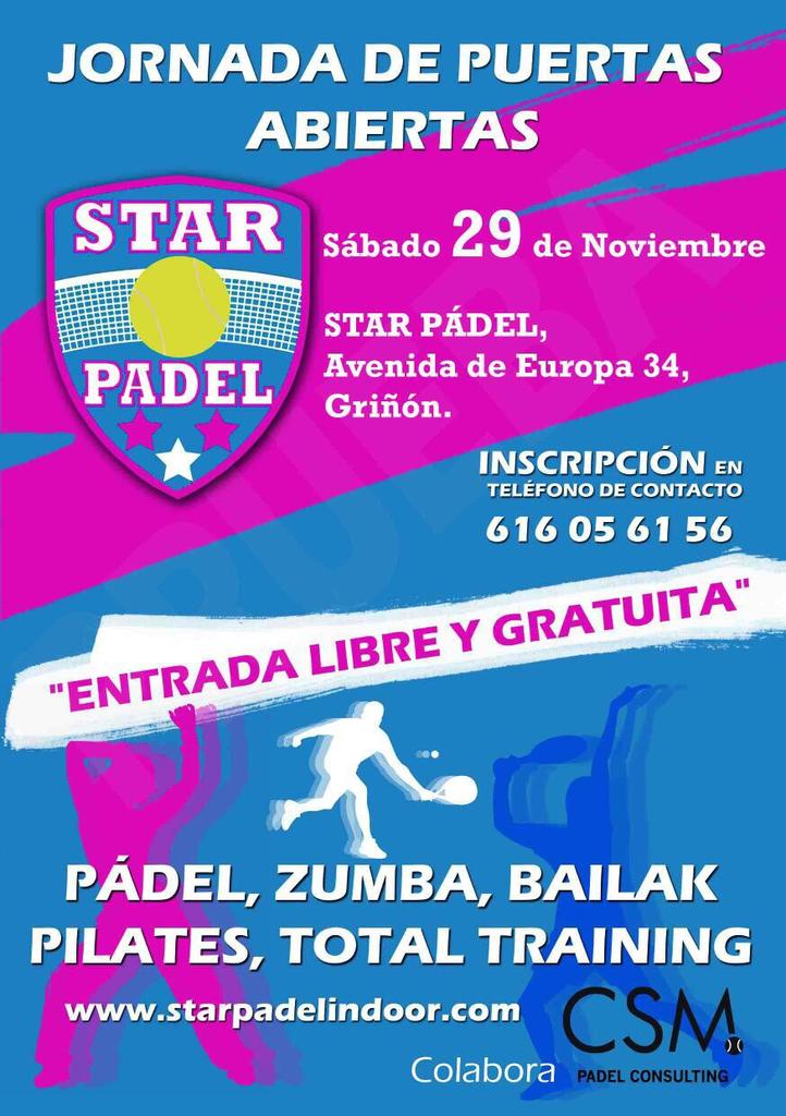 csmpadel's tweet photo. Sábado 29 de noviembre JORNADA DE PUERTAS ABIERTAS en @StarPadelindoor !!No te quedes sin tu plaza!! @AlexMartinezAM http://t.co/jKKVNgxe9j