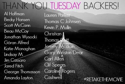 Thank you Tuesday backers! Keep spreading the word! #lgbt #gaymovies #fundthis #RETAKEthemovie kck.st/11kHKqp