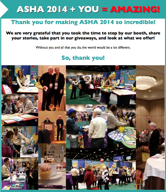 NorthernSpeech's tweet photo. For those who attended ASHA &amp; stopped by our booth, thank you! #ASHA14 #SLPeeps #Thankful http://t.co/C3tYtlySL7