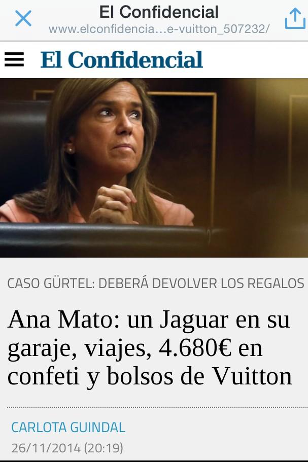 EsppeonzAguirre's tweet photo. Dimite Ana Mato.
La ministra que:
—No pudo ver un Jaguar en el garaje
—gastó 4800 € en confeti http://t.co/6riPCpIeCN http://t.co/knqiI0evER