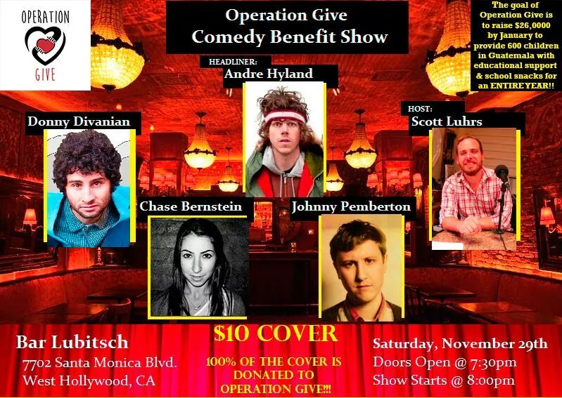 BarLubitsch's tweet photo. Join a good cause this Saturday #comedy #operationgive #weho #charity @johnnypemberton @DonnyDivanian @AndreHyland http://t.co/GsSvHZNYST