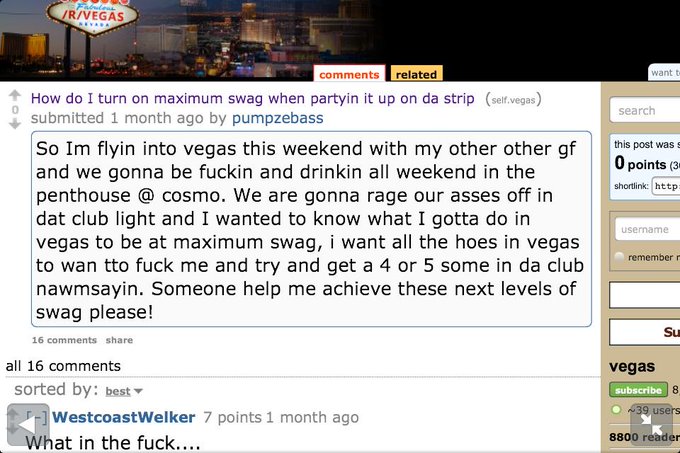 #funnyreddit I miss Vegas. How do I turn up maximum swag? http://t.co/4RJ53zc98F<a href="/tag/funnyreddit"class="tags">#funnyreddit</a>