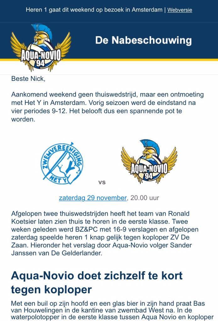 Net voor het eerst verstuurd naar alle waterpolo-leden van onze club. De Nabeschouwing: eepurl.com/9yqMD