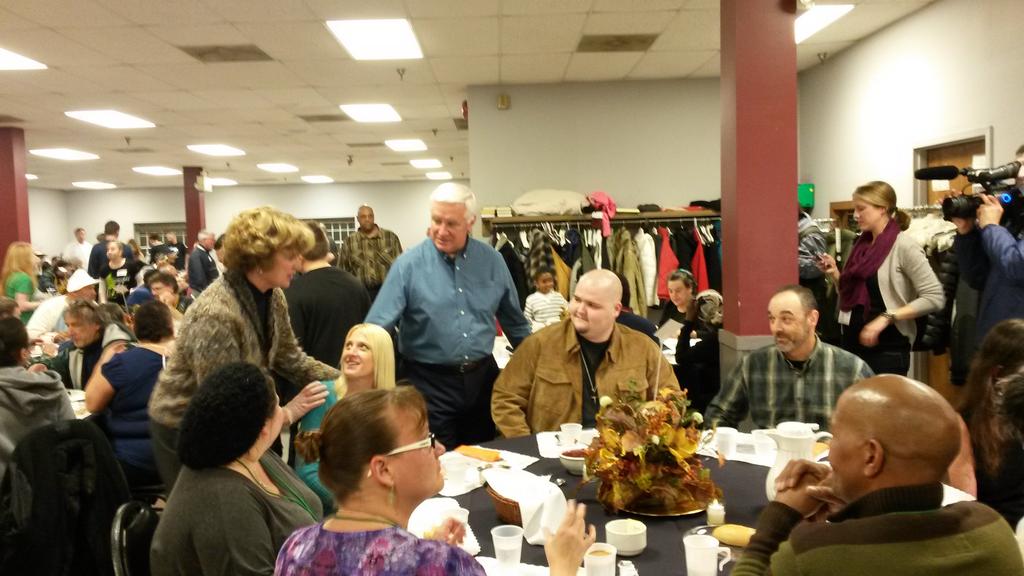 With <a href="/SusanMCorbett/">Susan Corbett</a> serving 400 Thanksgiving meals to the homeless tonight at @WaterStMin Great #Thanksgiving Dinner