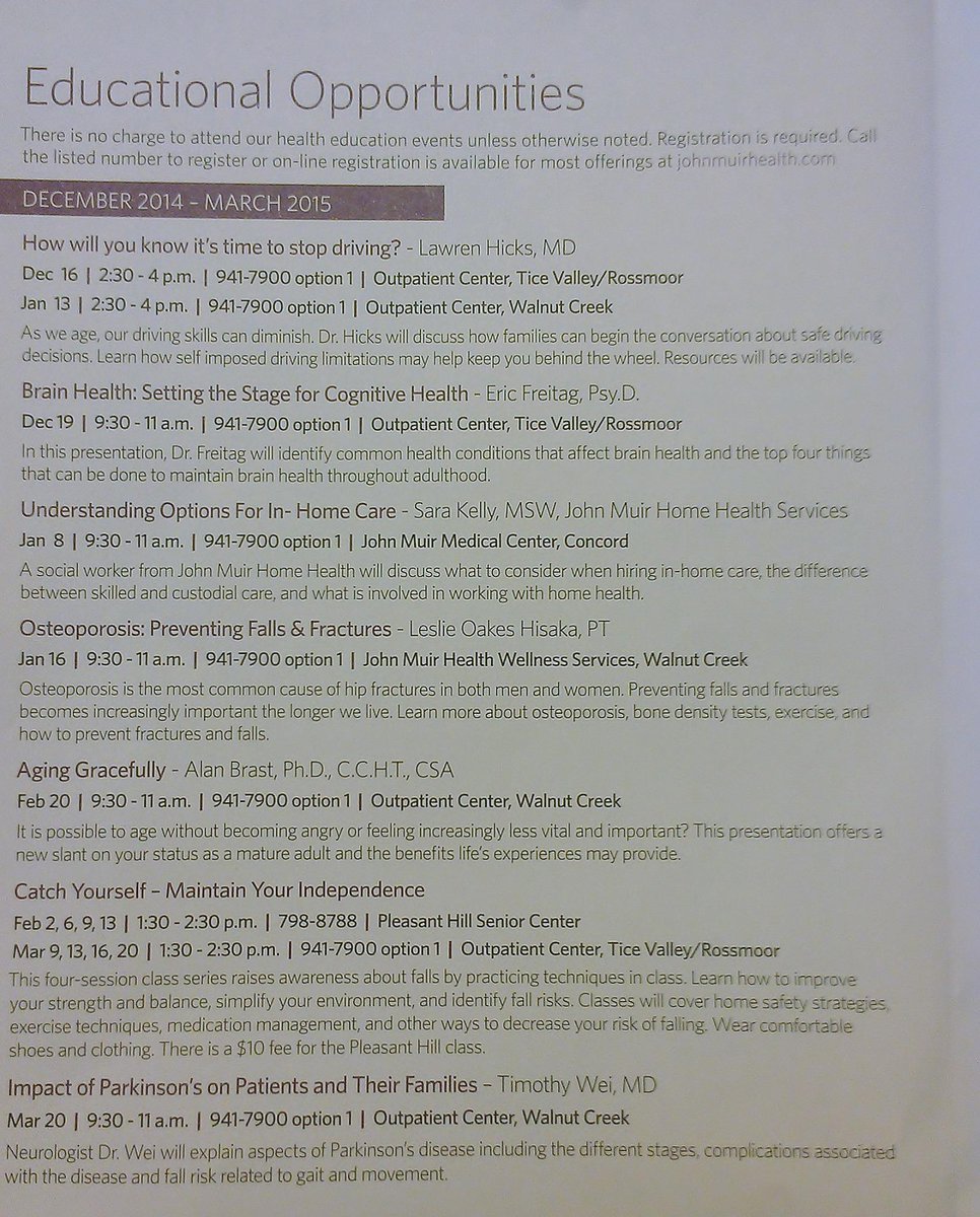 VLMedAlert's tweet photo. Check out these excellent classes offered through John Muir this quarter! @fallprevention @JohnMuirHealth http://t.co/GTniMLVIPA