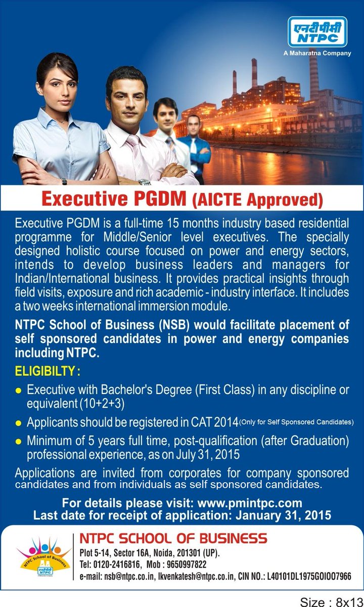 ntpcschool's tweet photo. Updated Advertisement of Executive - PGDM Program http://t.co/ZfEsi1mrsC