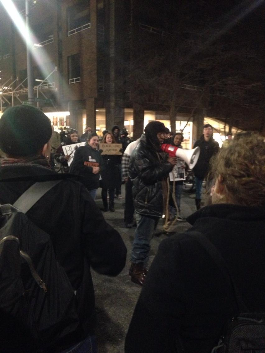 Protest speaker: "This is not a black thing or a white thing or a purple thing. It's a people thing." #EricGarner